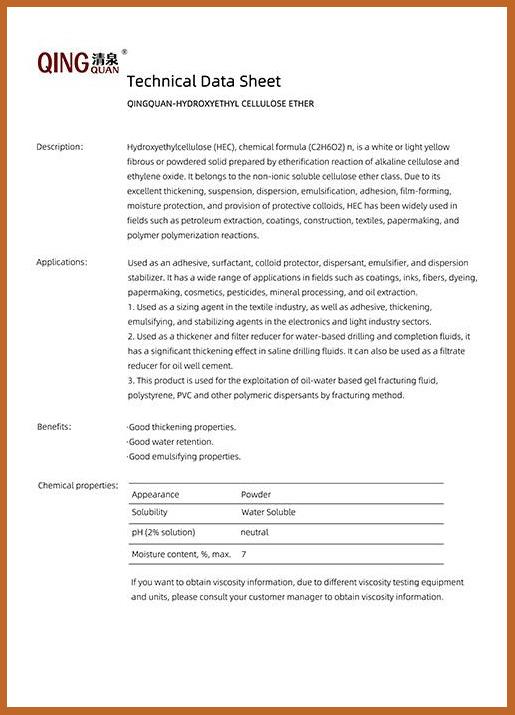 HEC Technical Data Sheet – Coating Grade, High Viscosity - QingQuan